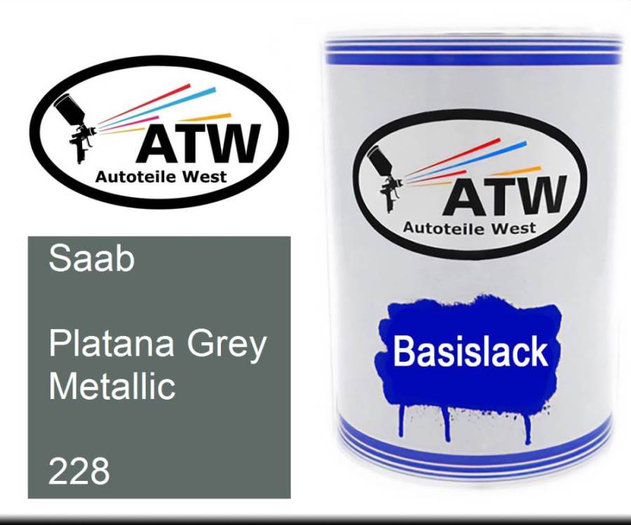 Saab, Platana Grey Metallic, 228: 500ml Lackdose, von ATW Autoteile West.
